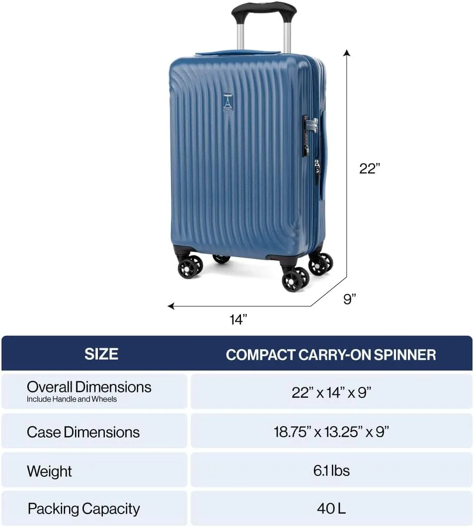 Travelpro Maxlite Air Hardside Expandable Carry on Luggage, 8 Spinner Wheels, Lightweight Hard Shell Polycarbonate Suitcase, Ensign Blue, Compact Carry On 20-Inch