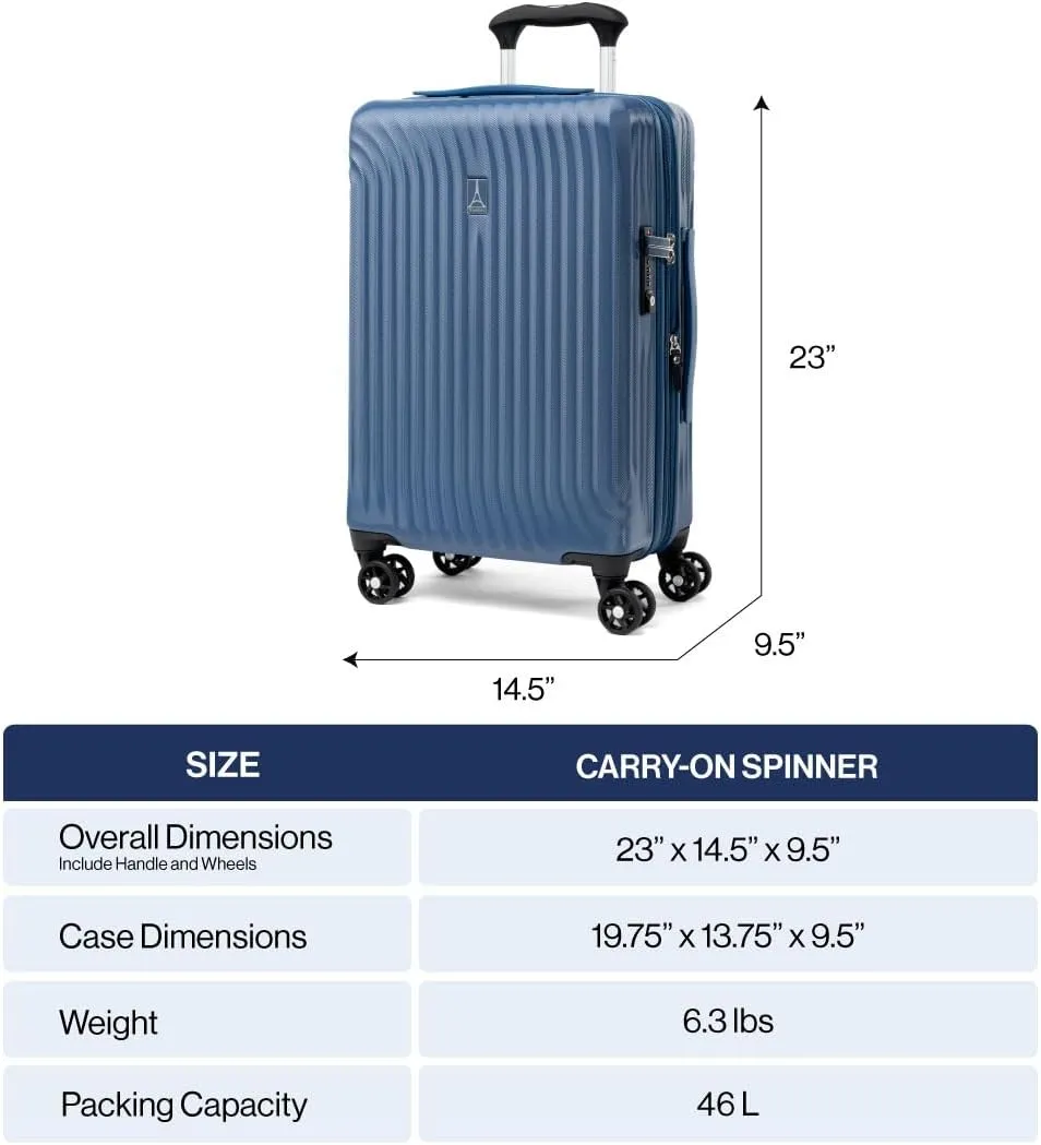 Travelpro Maxlite Air Hardside Expandable Carry on Luggage, 8 Spinner Wheels, Lightweight Hard Shell Polycarbonate Suitcase, Metallic Silver, Carry On 21-Inch