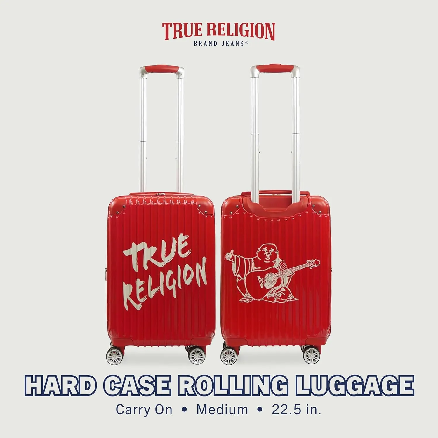 True Religion Carry-On Luggage, Hardshell Rolling Suitcase with Spinner Wheels, Red, Medium
