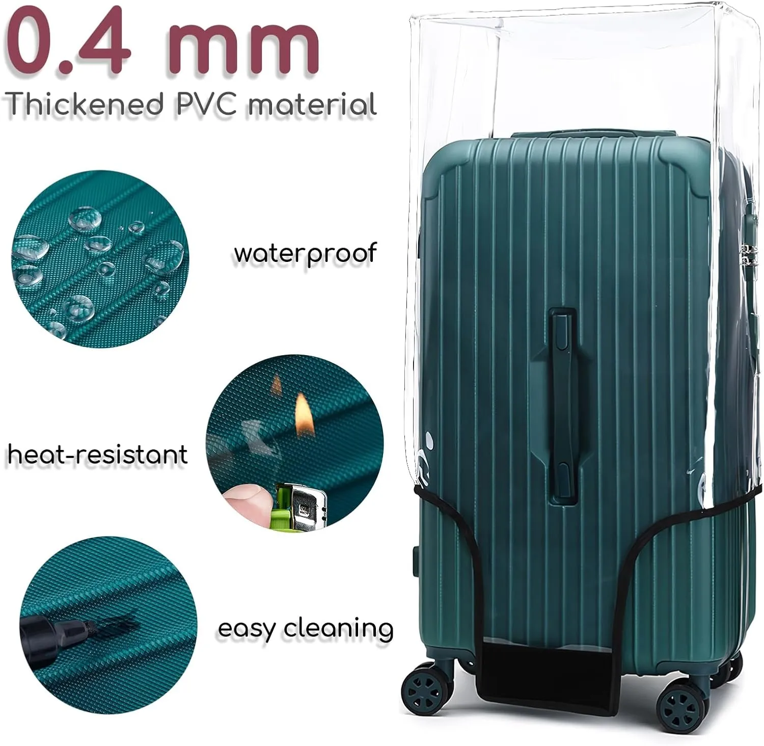 Trunk Luggage Cover, Transparent PVC Suitacse Cover, Travel Waterproof Clear Luggage Protector Suitcase Cover (Transparent, 32 inch (3:7 Ratio))