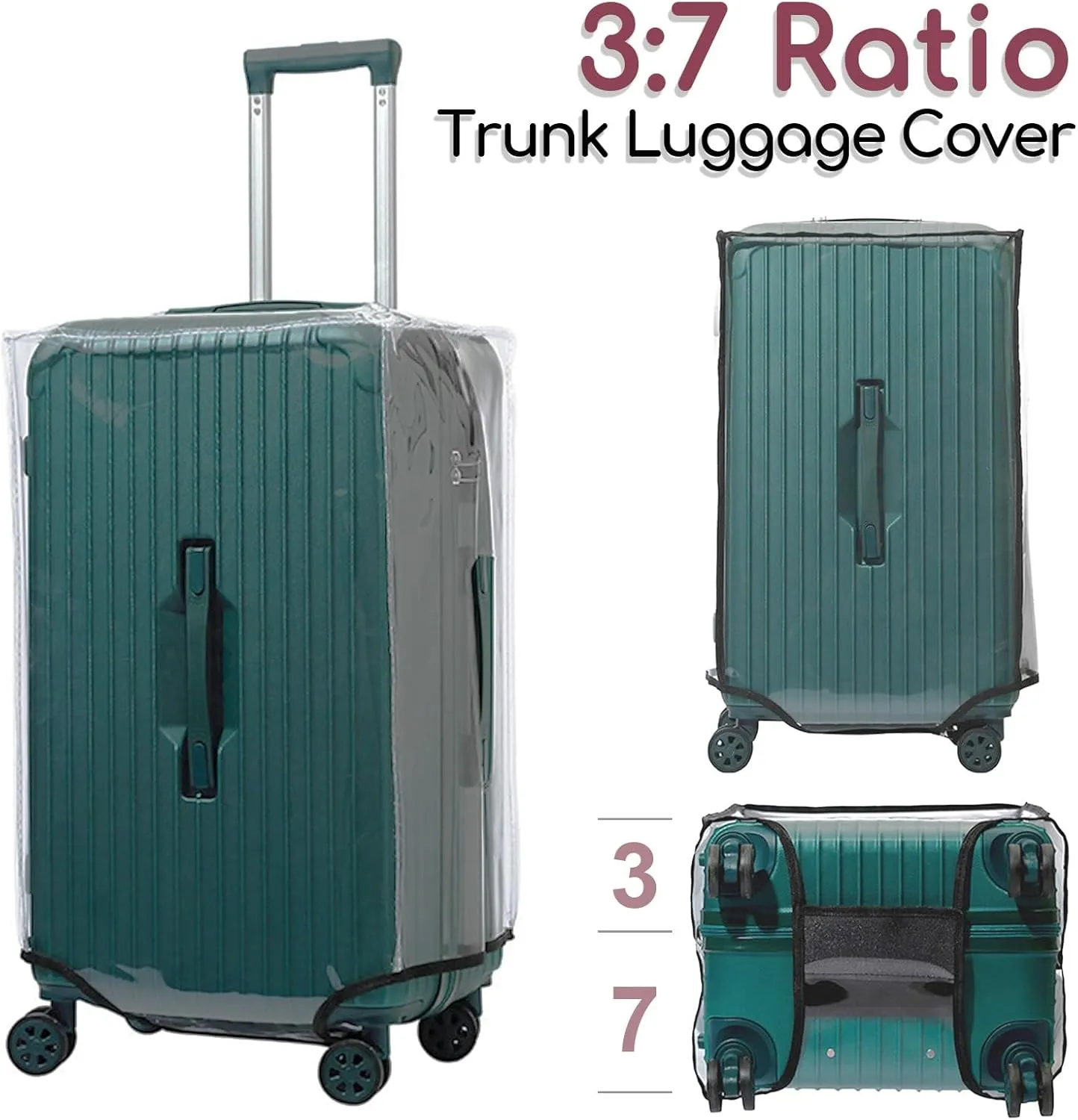Trunk Luggage Cover, Transparent PVC Suitacse Cover, Travel Waterproof Clear Luggage Protector Suitcase Cover (Transparent, 32 inch (3:7 Ratio))