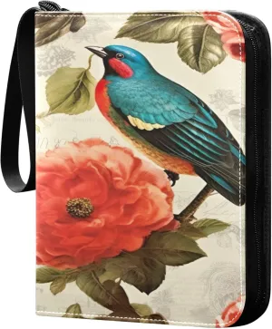 Turquoise Birds Card Binder 4 Pocket Collectible Trading Card Albums with 50 Sleeves Double Side PU Waterproof 3 Ring for Sports & Game Cards