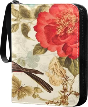 Turquoise Birds Card Binder 4 Pocket Collectible Trading Card Albums with 50 Sleeves Double Side PU Waterproof 3 Ring for Sports & Game Cards