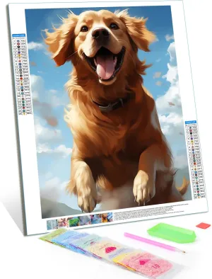 TUTUMAY21 Golden Retriever Happy Dog 5D Diamond Painting Kits for Adults Beginners Round Full Drill Diamond Art, DIY Paint by Diamonds Dots Art Kits for Christmas Ornaments 12x16in