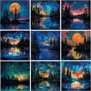 TWBB 9 Pack Diamond Painting,DIY 5D Diamond Painting Kits for Adults & Kids,Diamond Art Kits for Adults Full,Moon Pattern Diamond Painting,12x12 inch
