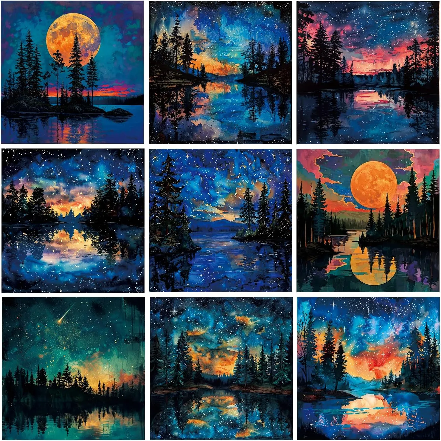 TWBB 9 Pack Diamond Painting,DIY 5D Diamond Painting Kits for Adults & Kids,Diamond Art Kits for Adults Full,Moon Pattern Diamond Painting,12x12 inch