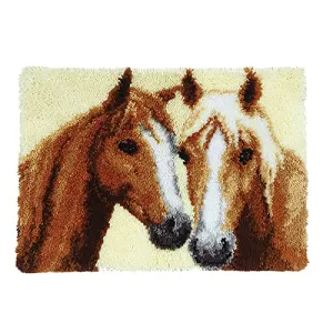 Two Horse Latch Hook Rug Kits for Adults and Starter DIY Cross Stitch Latch Hook Rug Sofa Seat Cushion Crocheting Kits with Preprinted Pattern Canvas
