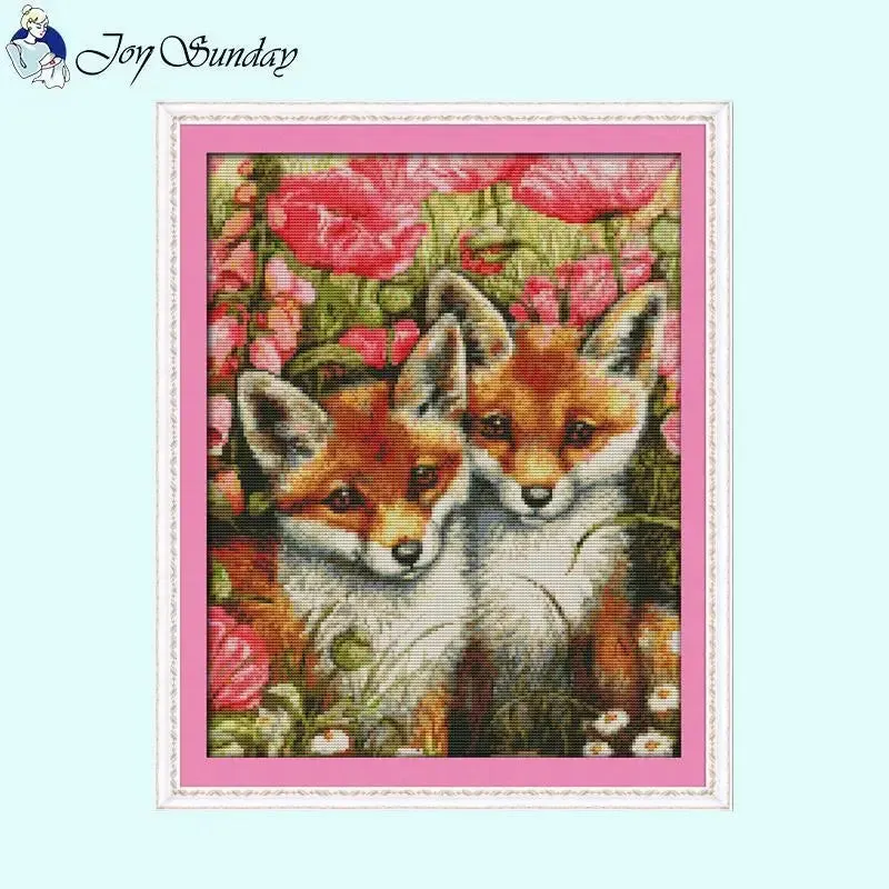 Two Little Foxes Joy Sunday Animal Cross Stitch Kits