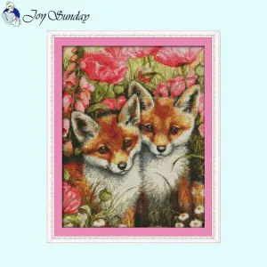 Two Little Foxes Joy Sunday Animal Cross Stitch Kits