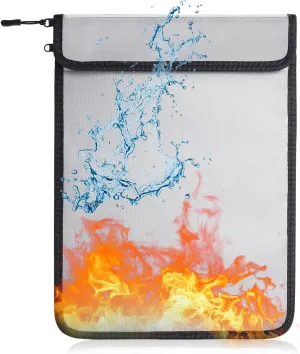 Two-Pocket Fireproof Document Bag (2000℉), Waterproof and Fireproof Money Bag for Cash and Important Documents, with Zipper, Suitable for Outdoor Travel, Camping, Emergency Escape