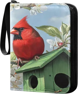 Two Red Bird Card Binder 4 Pocket Collectible Trading Card Albums with 50 Sleeves Double Side PU Waterproof 3 Ring for Sports & Game Cards