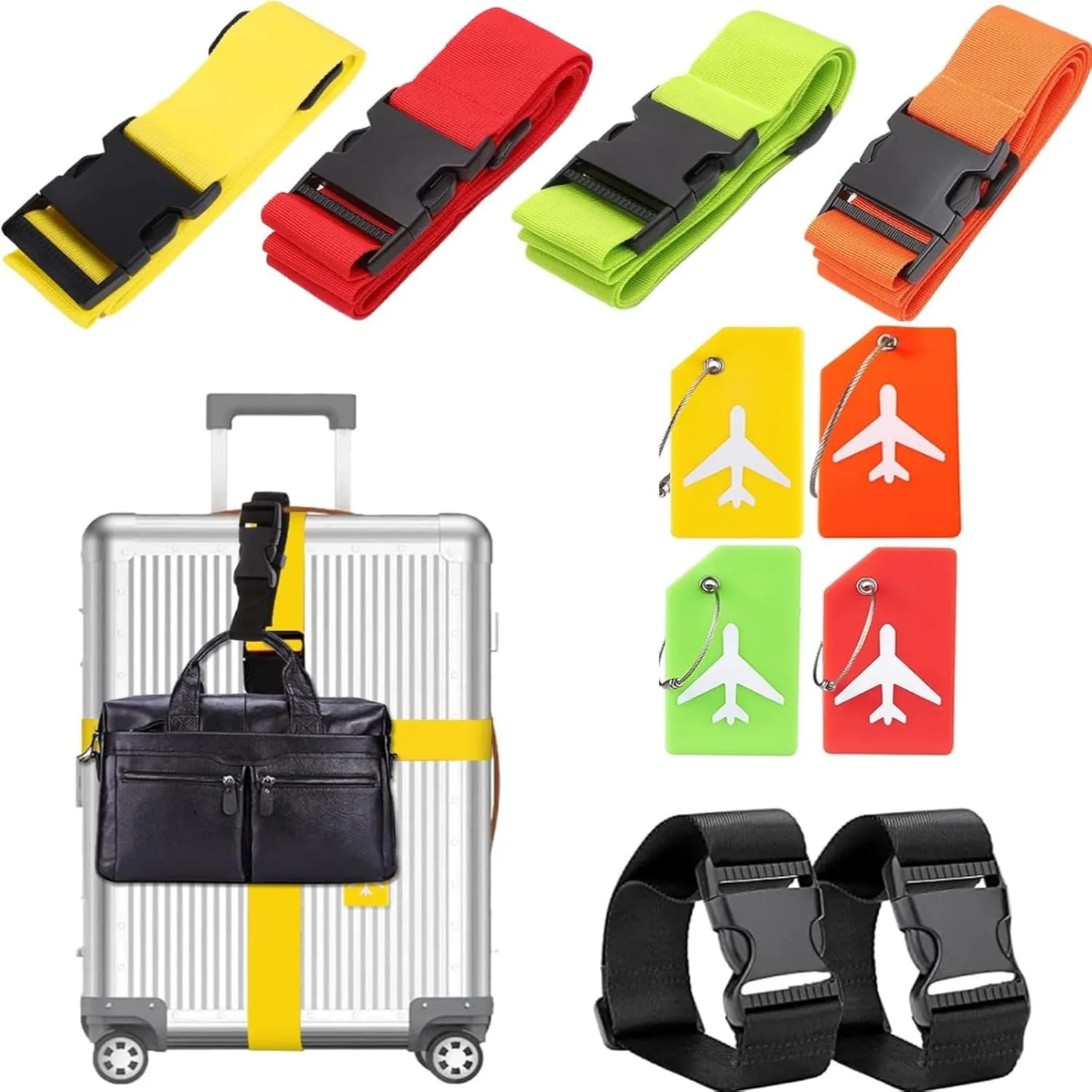 TZAONEN Luggage Straps for Suitcases TSA Approved & Luggage Tag Set, Adjustable Travel Luggage Belt for Luggage, Suitcase Packing Straps to Keep Suitcase Secure While Traveling (Red-10pcs)