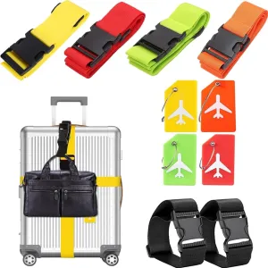 TZAONEN Luggage Straps for Suitcases TSA Approved & Luggage Tag Set, Adjustable Travel Luggage Belt for Luggage, Suitcase Packing Straps to Keep Suitcase Secure While Traveling (Red-10pcs)