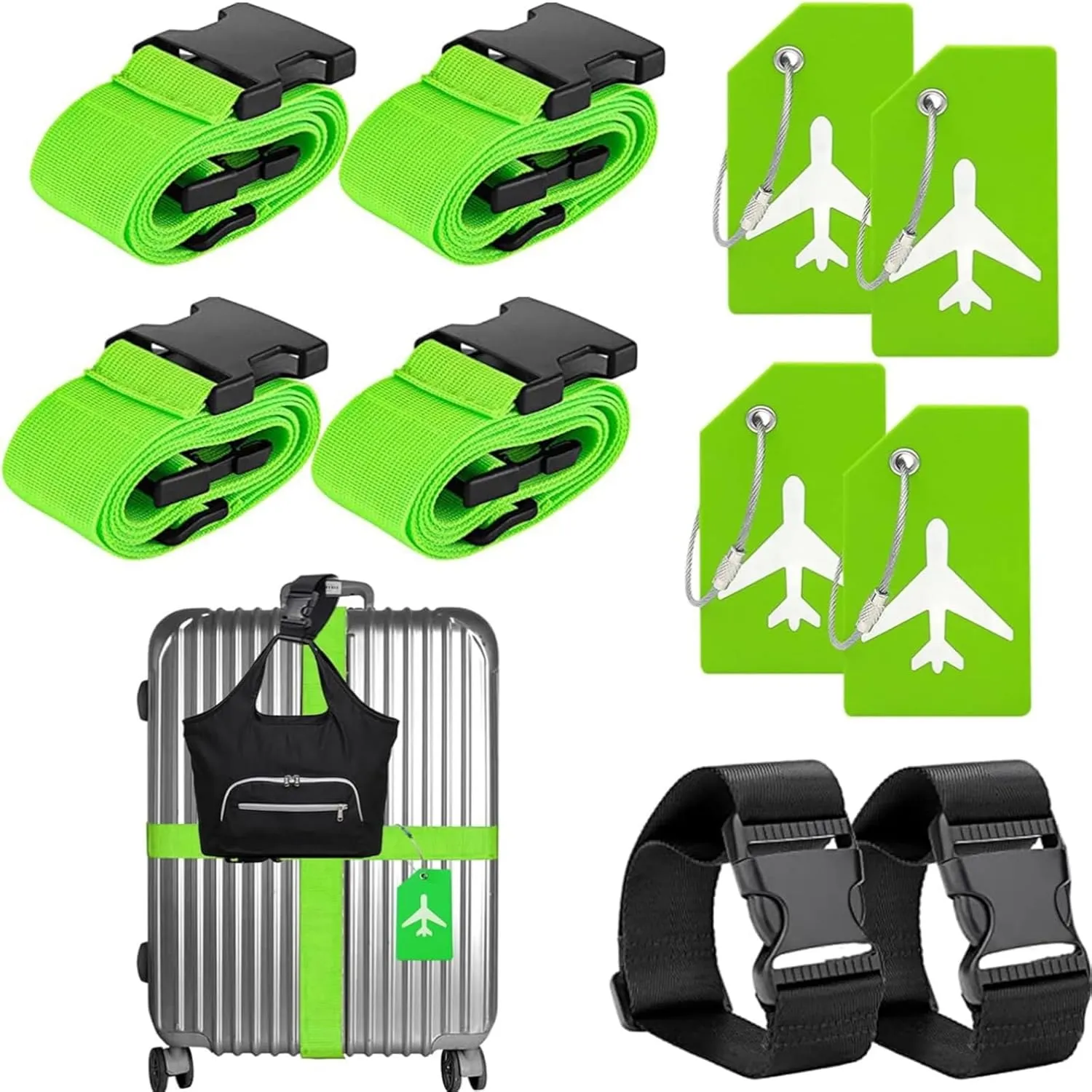 TZAONEN Luggage Straps for Suitcases TSA Approved & Luggage Tag Set, Adjustable Travel Luggage Belt for Luggage, Suitcase Packing Straps to Keep Suitcase Secure While Traveling (Red-10pcs)