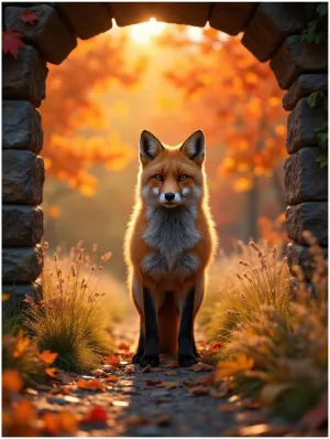 TZTTZT Autumn Fox Under Stone Archway Diamond Art Kits for Adults, 5d DIY Full Drill Diamond Painting Kits for Adults Beginners, 12x16 in Diamond Painting Kit for Wall Home Decor(No Frame)
