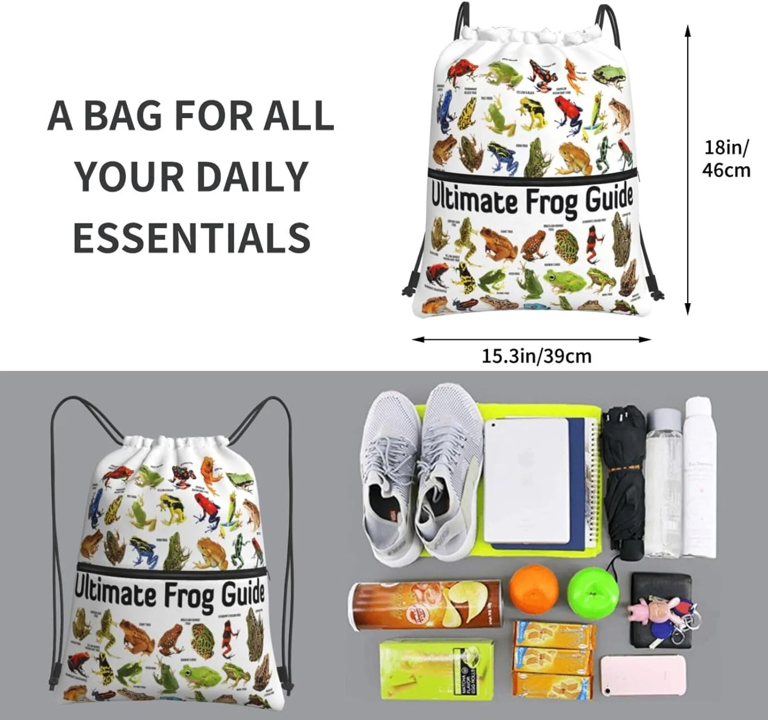 Ultimate Frog Guide Poster Drawstring Backpack Unisex Gym Bags Sport String Bag for Hiking Yoga Travel Swimming Beach 15 X 18 Inch