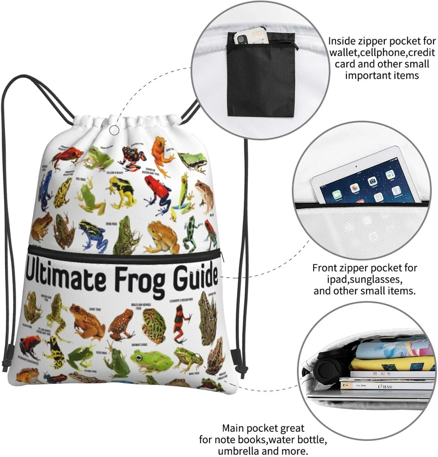 Ultimate Frog Guide Poster Drawstring Backpack Unisex Gym Bags Sport String Bag for Hiking Yoga Travel Swimming Beach 15 X 18 Inch