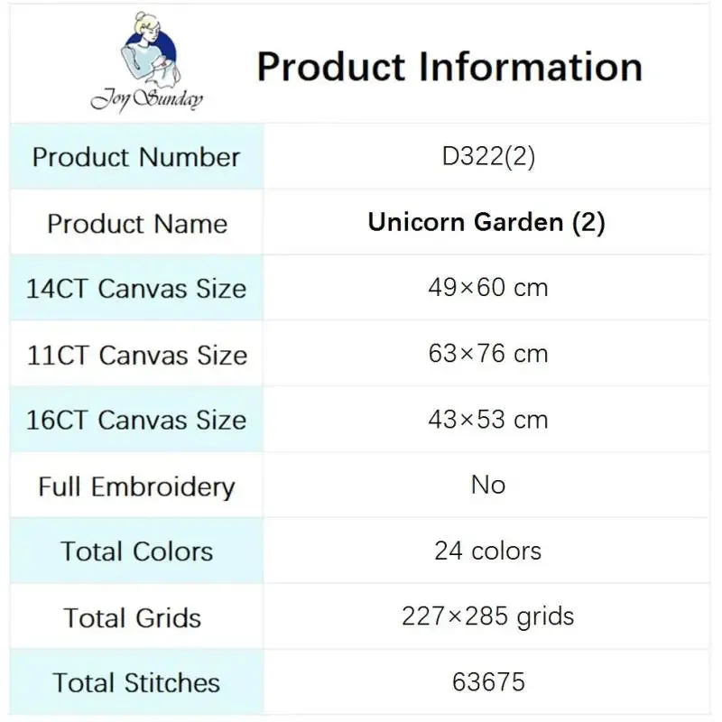Unicorn Garden Joy Sunday Cross Stitch Kits