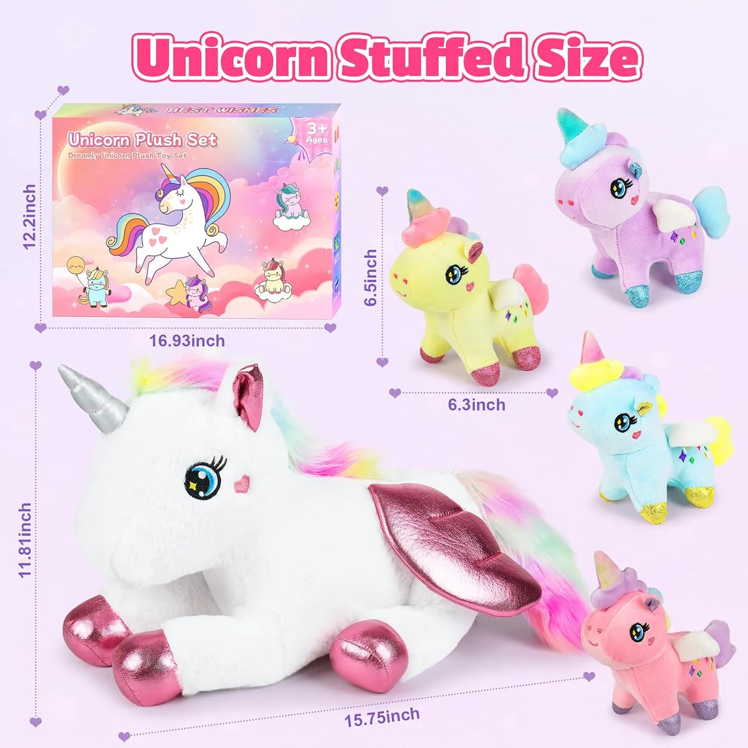 Unicorn Stuffed Animals Toys, Rainbow Unicorns Plush Toy with Wings, Stuffed Mommy Unicorn Stuffy with 4 Baby Plush Unicorns in Her Tummy Gifts for Kid, Toys for Girls Ages 3-8  Years