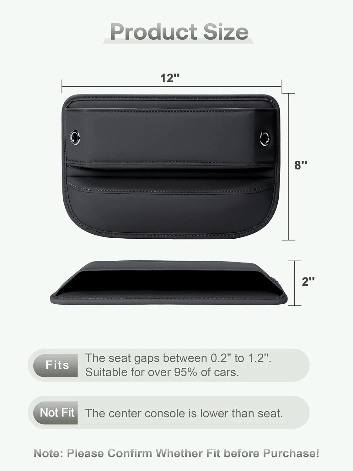 Universal Fit Car Gap Filler, Premium Leather Seat Gap Filler Organizer, Car SUV Truck Essentials (Black, 1 Pack)