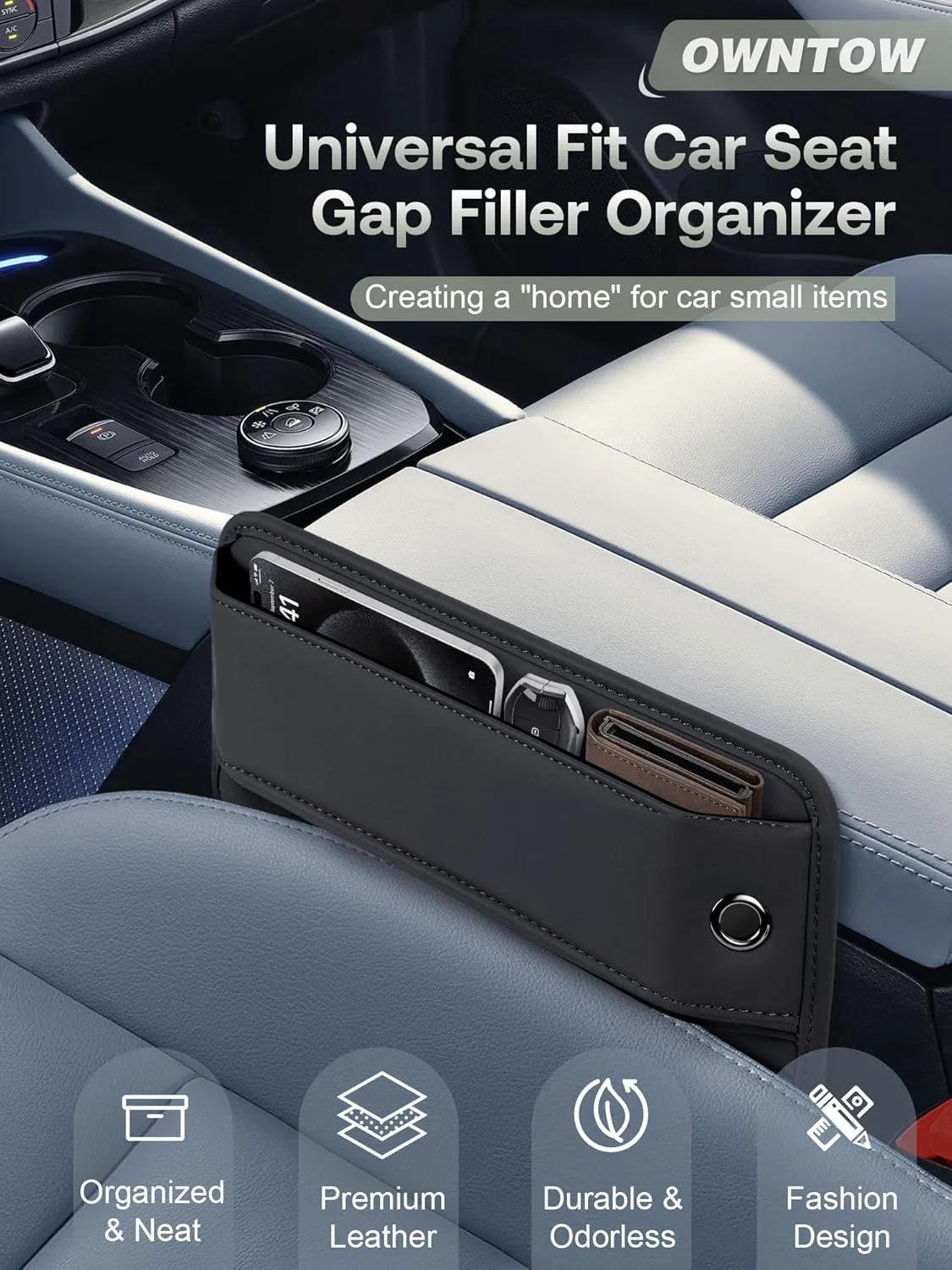 Universal Fit Car Gap Filler, Premium Leather Seat Gap Filler Organizer, SUV Truck Essentials (Black, 1 Pack)