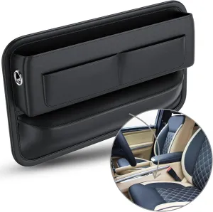 Universal Leather Car Seat Gap Filler Organizer – Side Pocket Storage Box for SUV & Truck, Essential Car Accessories for Men & Women, Center Console Organizer (Black)