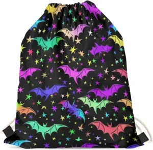 Upetstory Colorful Bat Drawstring Bags for Kids Girls Boys Gifts Drawstring Backpack Women Gym Small Draw String Back Sack Cinch Sackpack for Travel Beach Outdoor Holiday Swimming