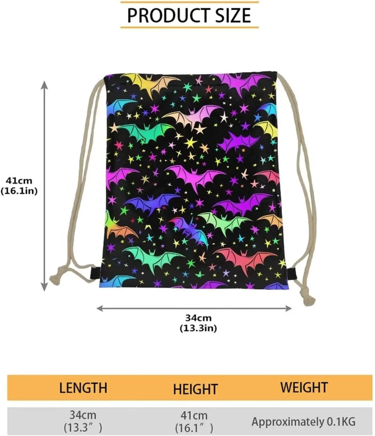 Upetstory Colorful Bat Drawstring Bags for Kids Girls Boys Gifts Drawstring Backpack Women Gym Small Draw String Back Sack Cinch Sackpack for Travel Beach Outdoor Holiday Swimming