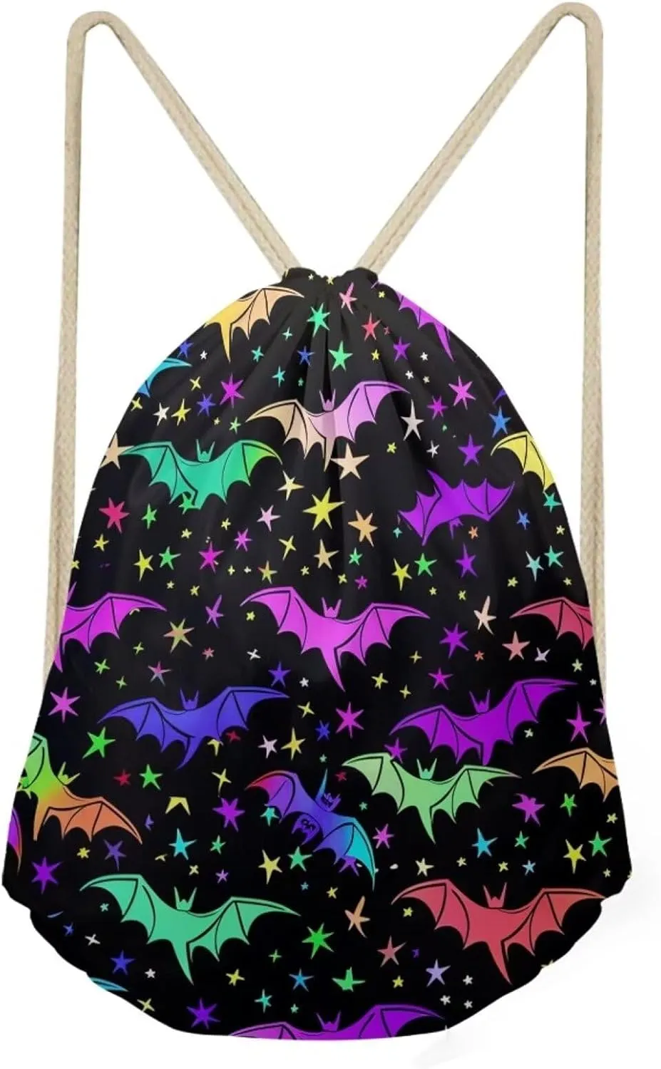 Upetstory Colorful Bat Drawstring Bags for Kids Girls Boys Gifts Drawstring Backpack Women Gym Small Draw String Back Sack Cinch Sackpack for Travel Beach Outdoor Holiday Swimming