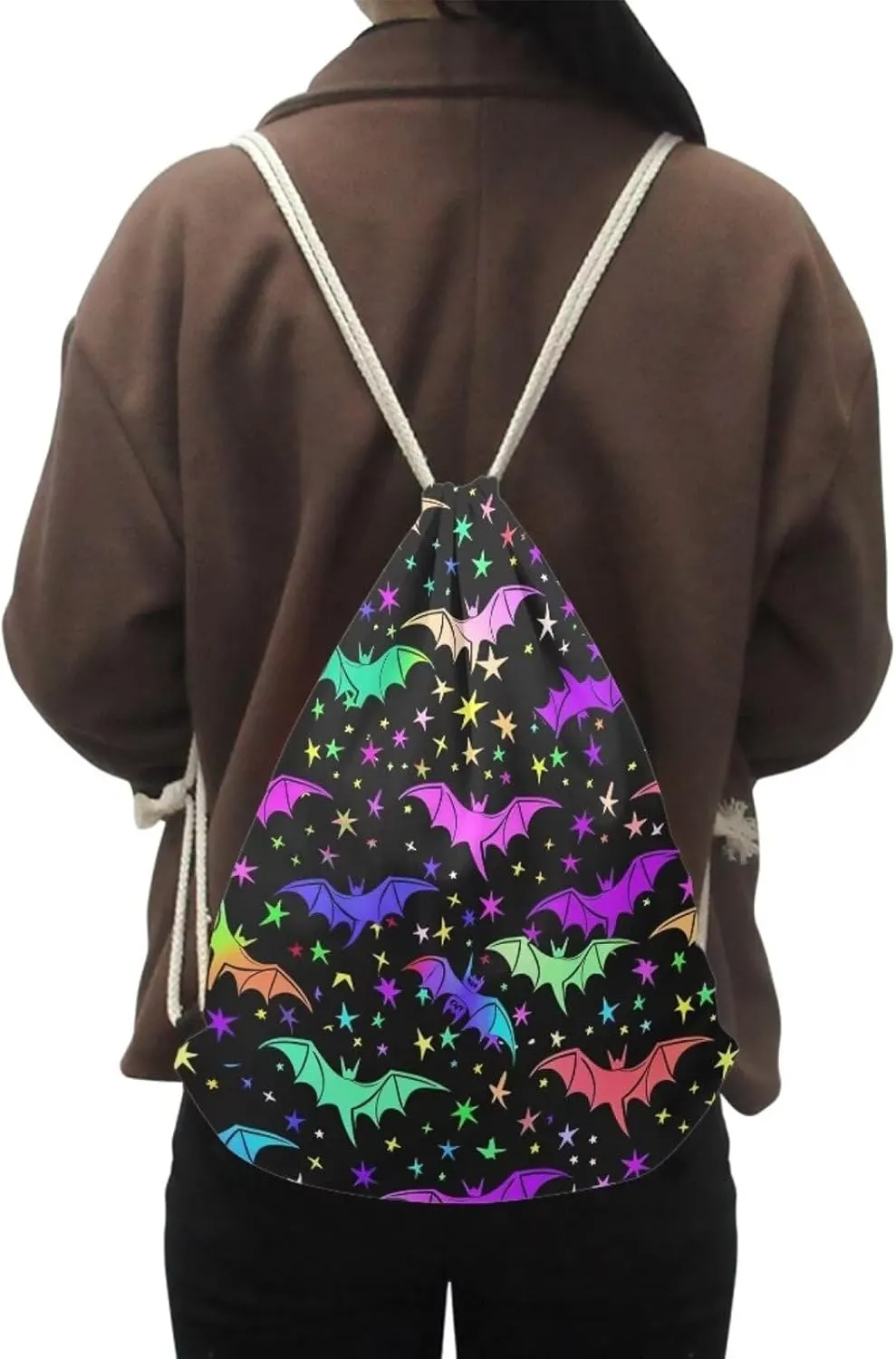 Upetstory Colorful Bat Drawstring Bags for Kids Girls Boys Gifts Drawstring Backpack Women Gym Small Draw String Back Sack Cinch Sackpack for Travel Beach Outdoor Holiday Swimming