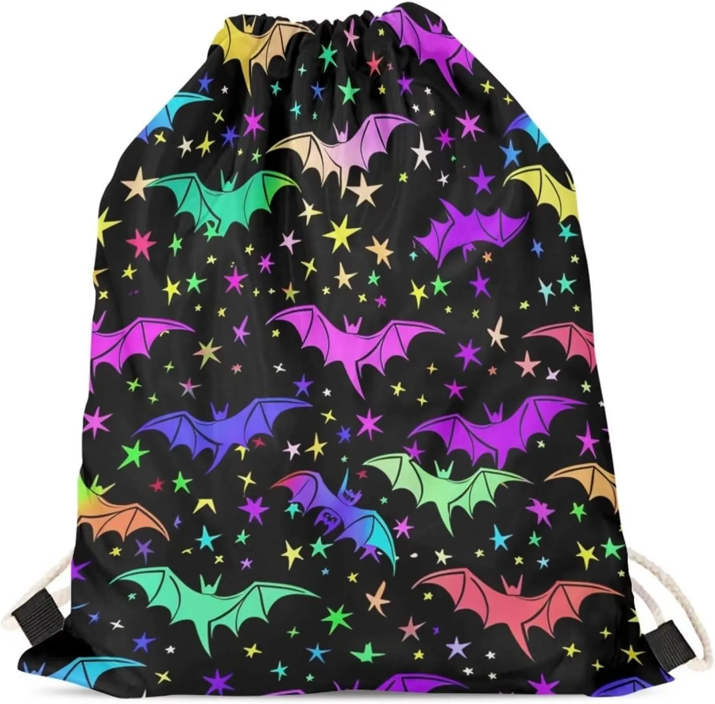 Upetstory Colorful Bat Drawstring Bags for Kids Girls Boys Gifts Drawstring Backpack Women Gym Small Draw String Back Sack Cinch Sackpack for Travel Beach Outdoor Holiday Swimming