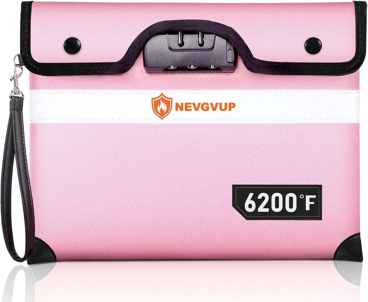 Upgraded 6200°F Fireproof Document Bag with Code Lock, Fire Proof Bag w. Zipper/Reflective Strip, 9 Layers of Heat Insulated Materials, Fireproof Money Bag for Cash/Documents, Water Resistant