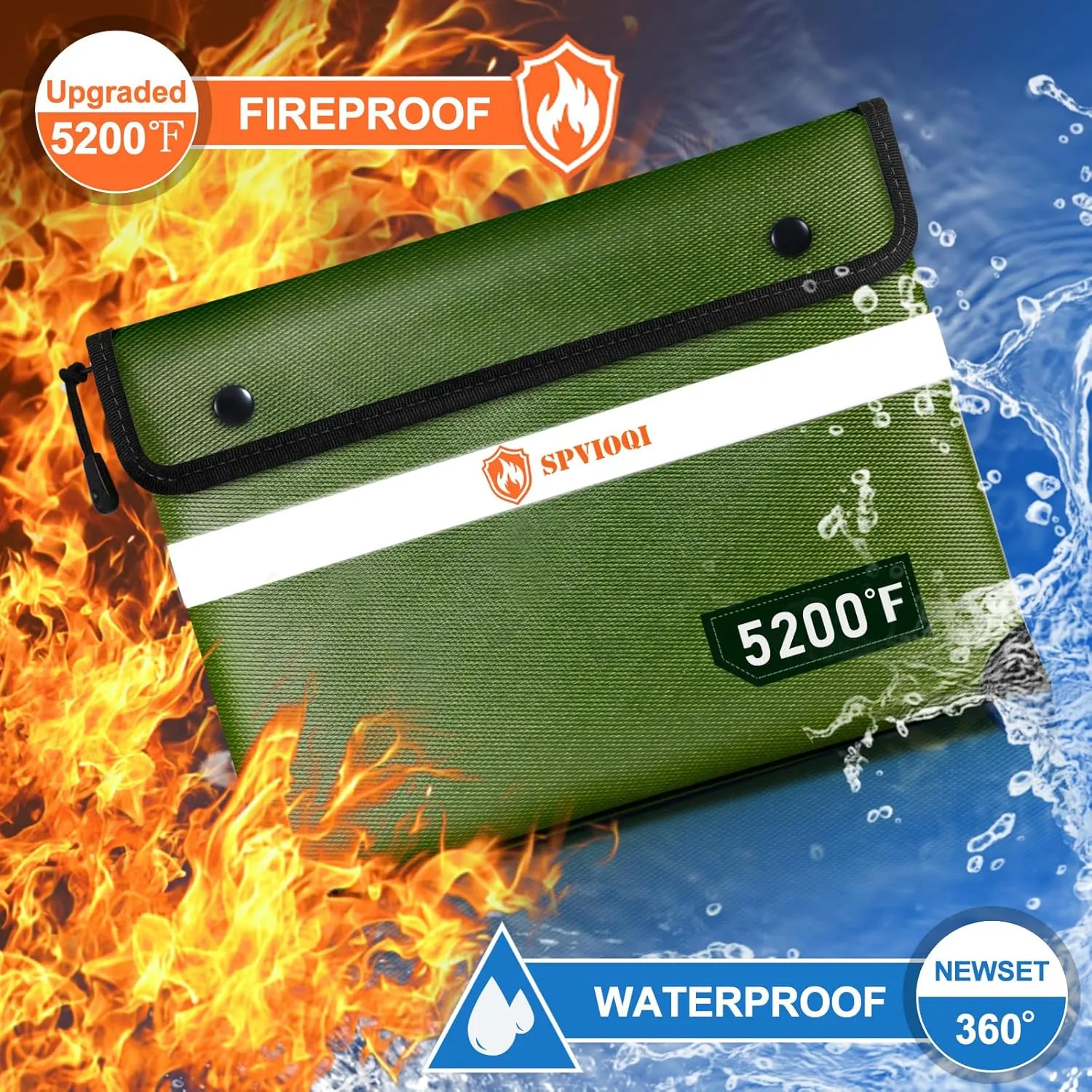 Upgraded Fireproof Document Bag 5200°F -Heat Insulated, Water Fire Proof Bag with Zipper, 8 Layers of Functional Materials, 14.2 X 11” Fire Proof Money Bag for Cash, Important Documents and Valuables