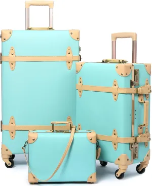 urecity Vintage Luggage Sets of 3 Piece - Hardside Lightweight Spinner Suitcases - Retro Travel Set includes Under Seat Train Case, 26" 20" 12" (Mint)