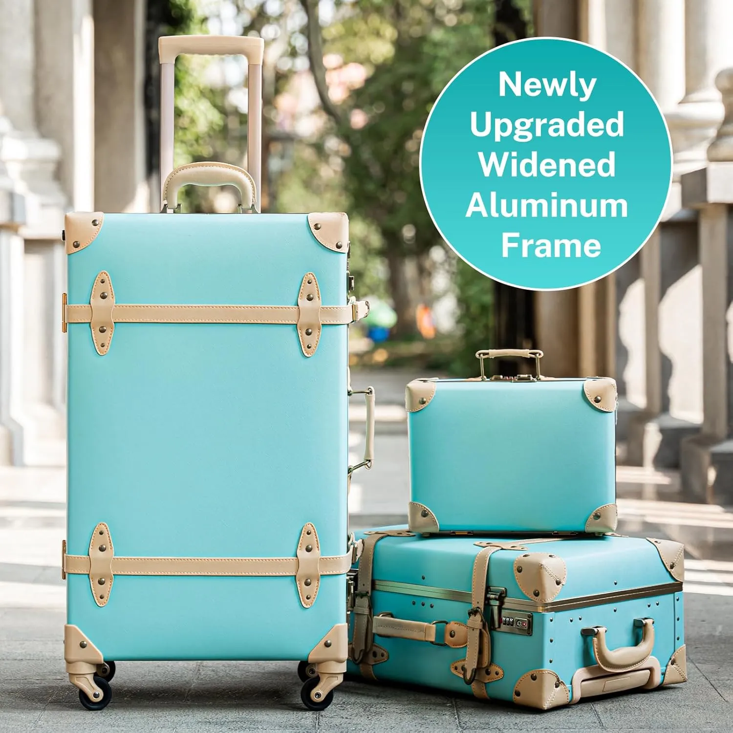 urecity Vintage Luggage Sets of 3 Piece - Hardside Lightweight Spinner Suitcases - Retro Travel Set includes Under Seat Train Case, 26" 20" 12" (Mint)