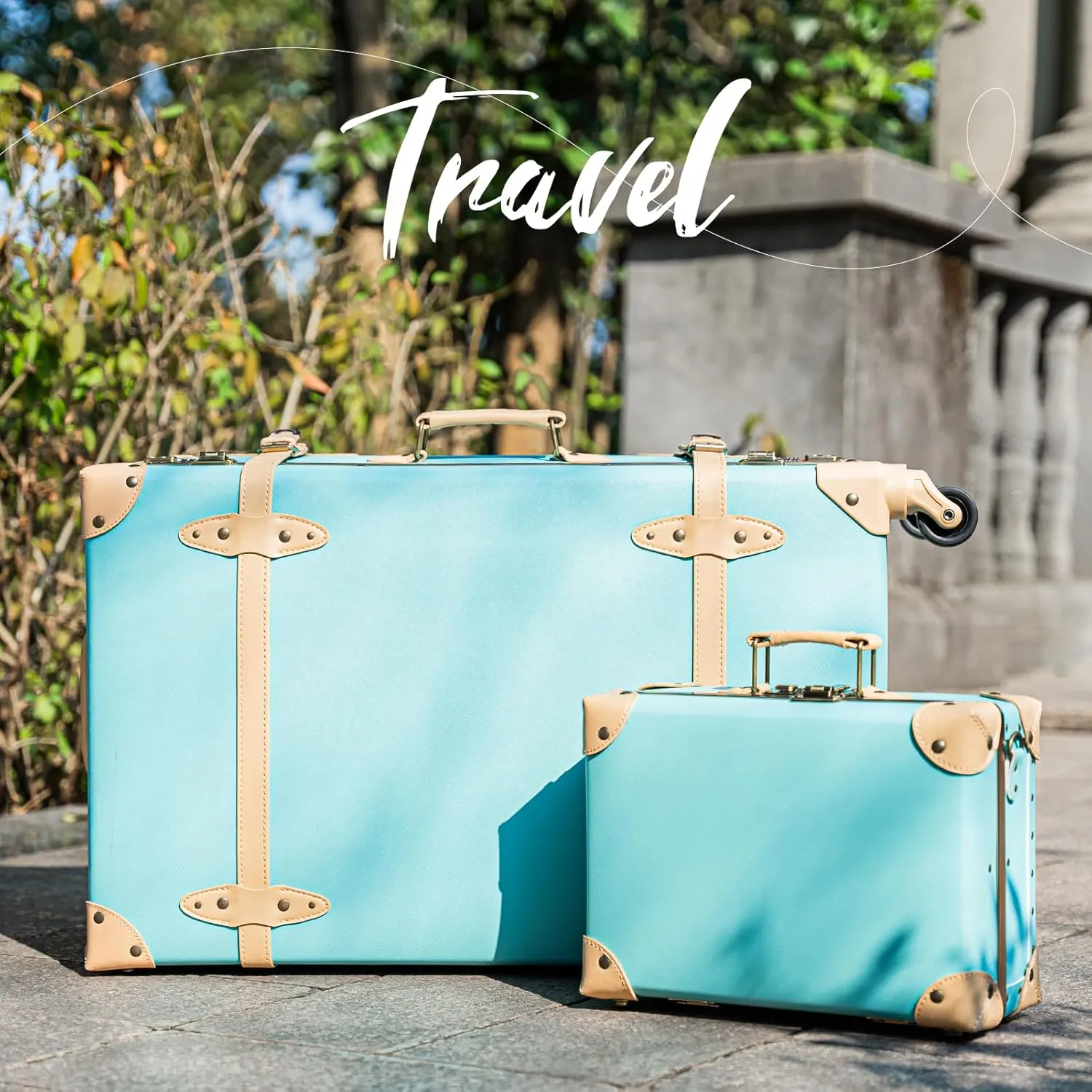 urecity Vintage Luggage Sets of 3 Piece - Hardside Lightweight Spinner Suitcases - Retro Travel Set includes Under Seat Train Case, 26" 20" 12" (Mint)