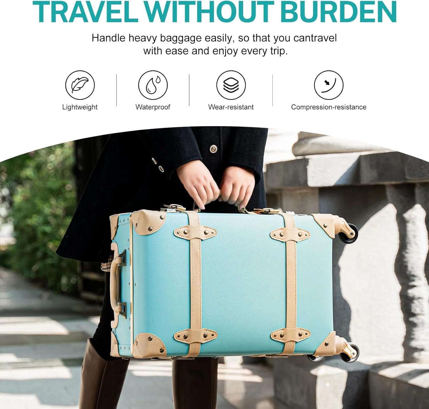 urecity Vintage Luggage Sets of 3 Piece - Hardside Lightweight Spinner Suitcases - Retro Travel Set includes Under Seat Train Case, 26" 20" 12" (Mint)