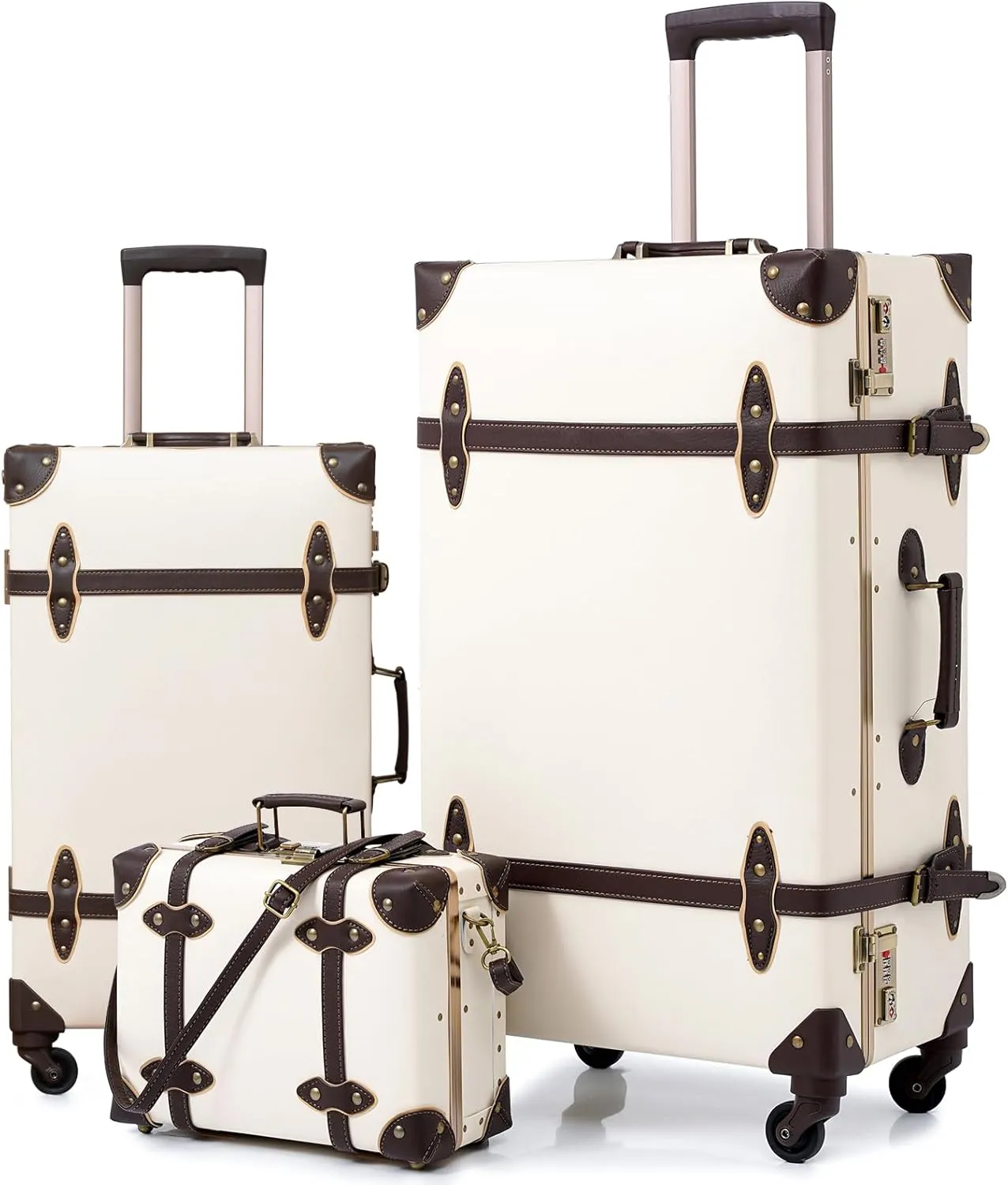 urecity Vintage Luggage Sets of 3 Piece - Hardside Lightweight Spinner Suitcases - Retro Travel Set includes Under Seat Train Case, 26" 20" 12"
