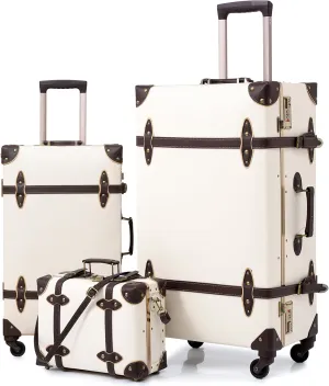 urecity Vintage Luggage Sets of 3 Piece - Hardside Lightweight Spinner Suitcases - Retro Travel Set includes Under Seat Train Case, 26" 20" 12"