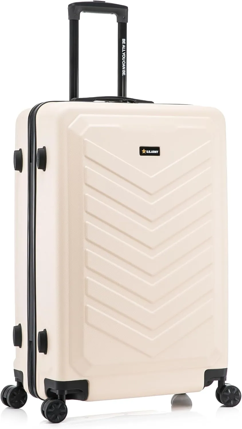 US ARMY Fox 28 inch Hardside Luggage with Spinner Wheels | Lightweight Large Suitcase for Extended Travel | Chevron Icon, Gel Handle, Side Studs, Retractable Trolley, Heavy Duty | Sand