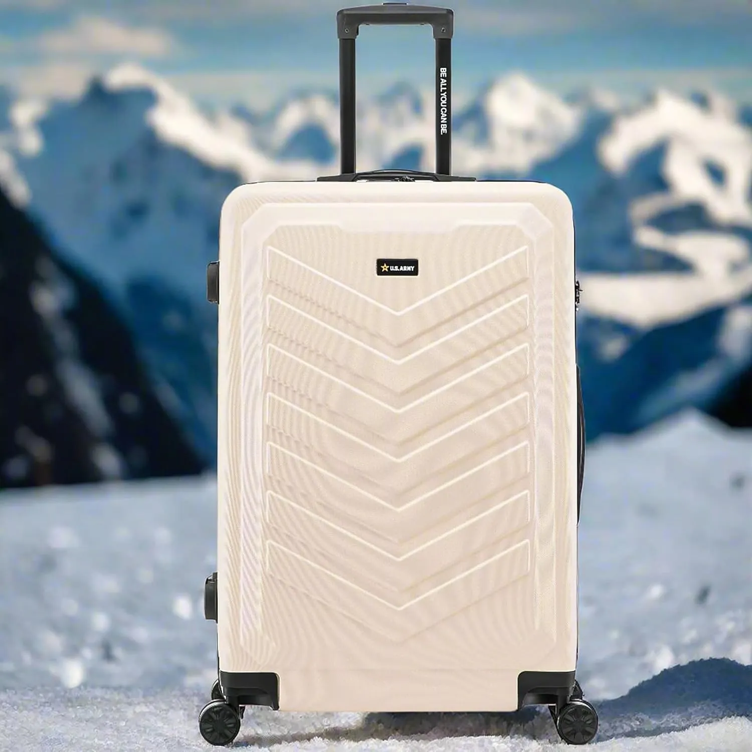 US ARMY Fox 28 inch Hardside Luggage with Spinner Wheels | Lightweight Large Suitcase for Extended Travel | Chevron Icon, Gel Handle, Side Studs, Retractable Trolley, Heavy Duty | Sand
