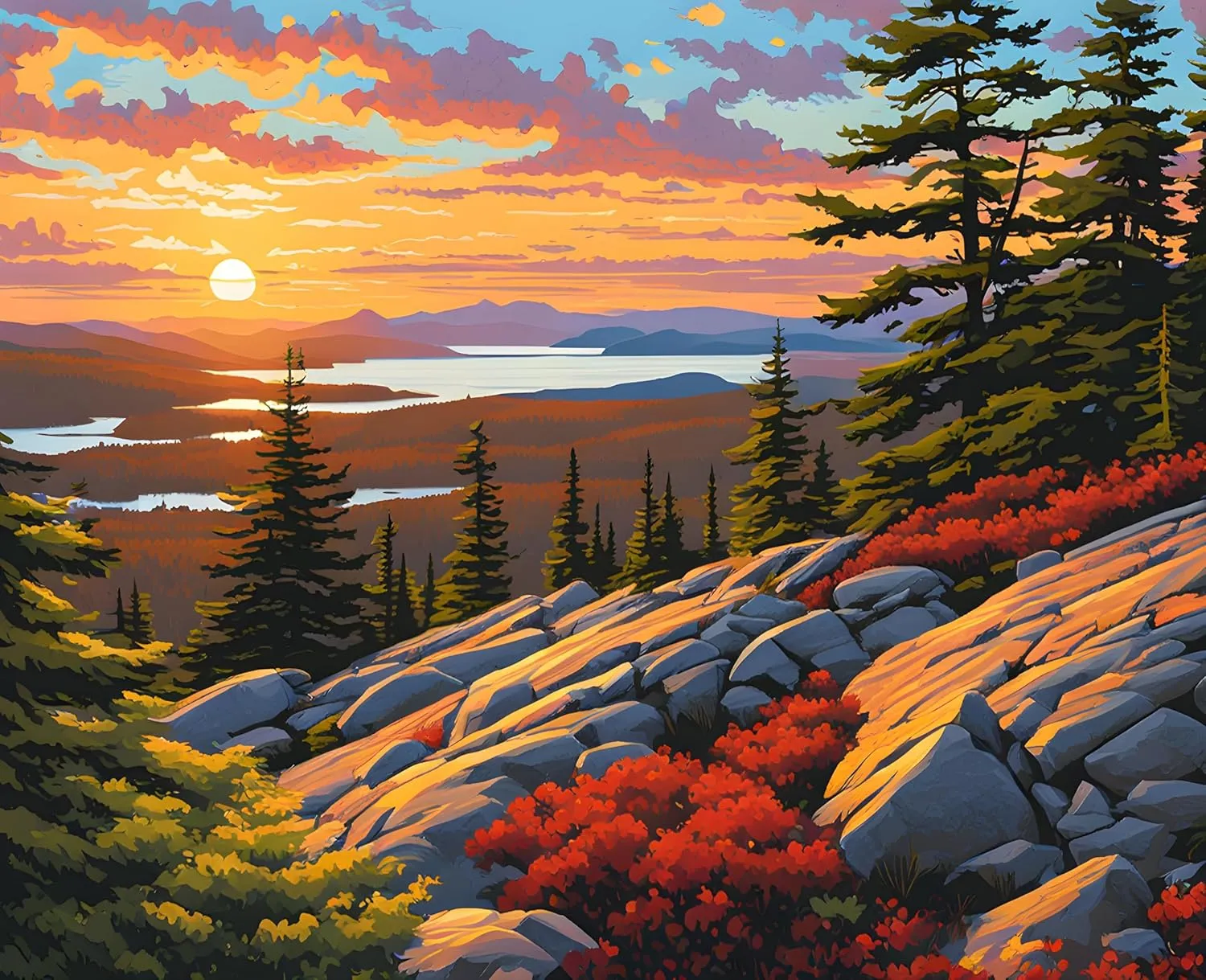 USA Great Places (106) - Sunrise on Cadillac Mountain, Acadia National Park - Van-Go Paint-by-Number Kit 40x50cm no Frame