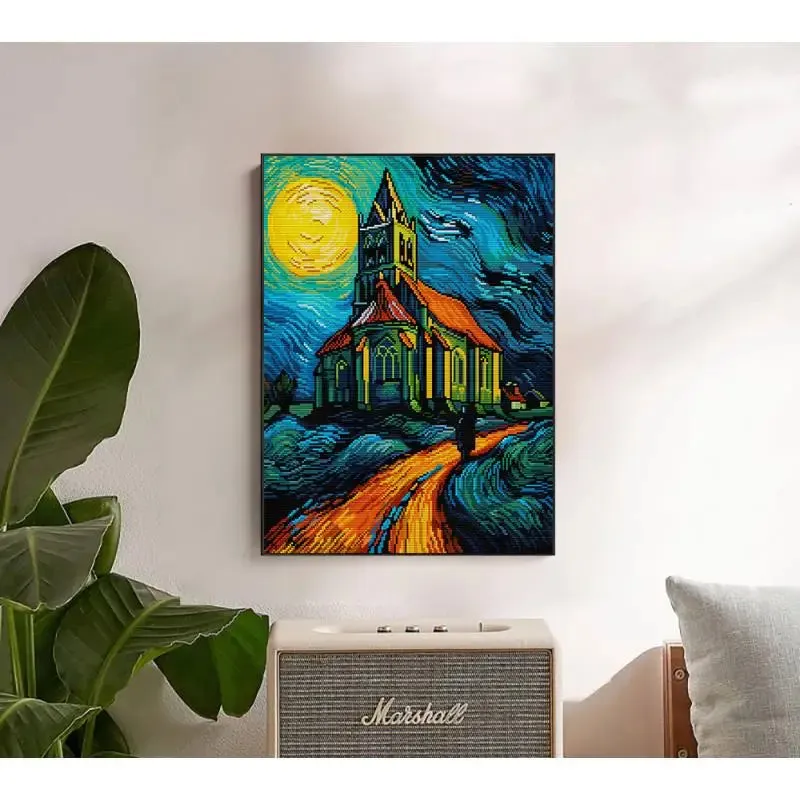 Van Gogh Style Church Art Pattern Joy Sunday Cross Stitch Kits