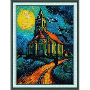 Van Gogh Style Church Art Pattern Joy Sunday Cross Stitch Kits