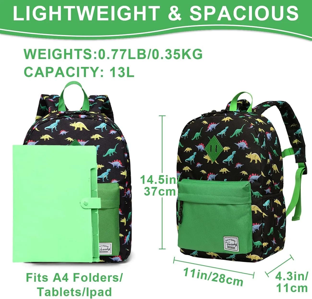 VASCHY Dinosaur Backpack for Toddler Kids Boys, Little Kid Preschool Backpacks with Chest Strap