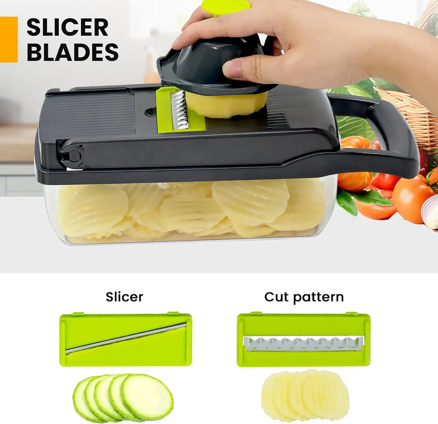 Vegetable Chopper, Onion Chopper, Mandolin Slicer,Pro 10 in 1professional food Choppermultifunctional Vegetable Chopper and Slicer, Dicing Machine, AdjustableVegetable Cutter With Container (Grey)