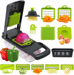 Vegetable Chopper, Onion Chopper, Mandolin Slicer,Pro 10 in 1professional food Choppermultifunctional Vegetable Chopper and Slicer, Dicing Machine, AdjustableVegetable Cutter With Container (Grey)