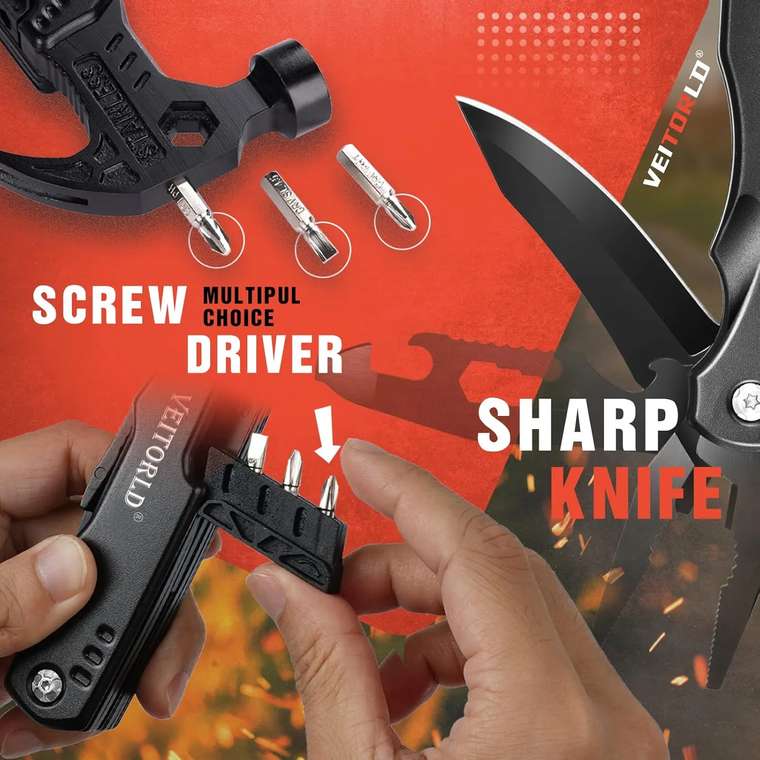 VEITORLD Gifts for Men Dad Him Fathers Day, Unique Anniversary Birthday Gifts Idea for Men Him Husband Boyfriend, All in One Tools Hammer Multitool, Camping Hunting Hiking Presents, Cool Gadgets