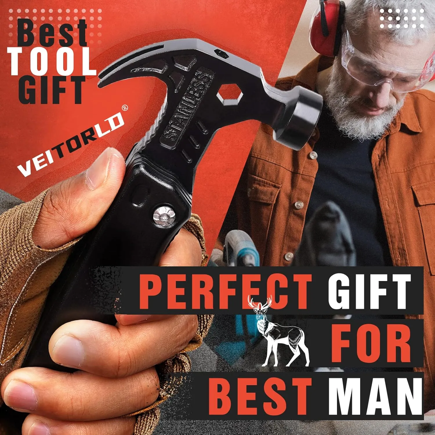 VEITORLD Gifts for Men Dad Him Fathers Day, Unique Anniversary Birthday Gifts Idea for Men Him Husband Boyfriend, All in One Tools Hammer Multitool, Camping Hunting Hiking Presents, Cool Gadgets
