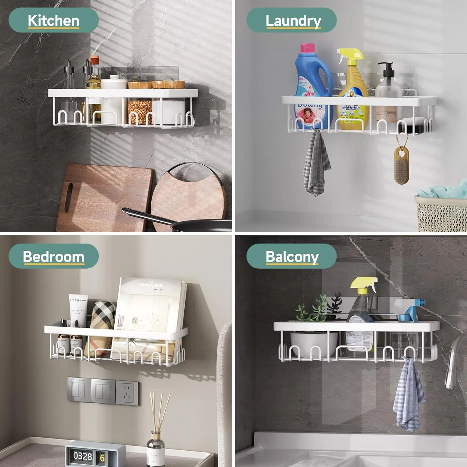 Veken 6-Pack Rustproof Waterproof Shower Caddy, Adhesive Shelves Rack with Soap Holder, Large Bathroom & Washroom Organizer, No Drilling Wall-Mounted Kitchen & Home Decor, Ideal for Bathtub Storage